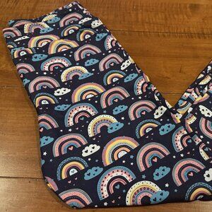 Ladies Buttery Soft Full Length Leggings- Blue Rainbows - One Size